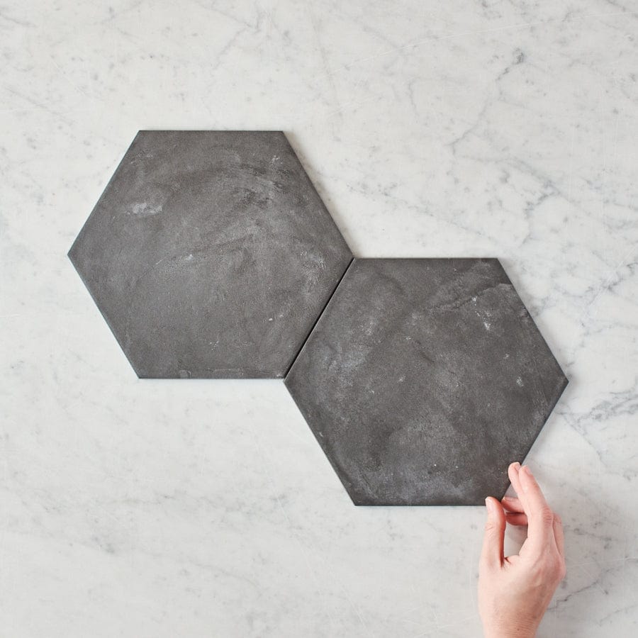 Fina Ceramics TILE Brighton Beach Black Encaustic Look Hexagon Tile