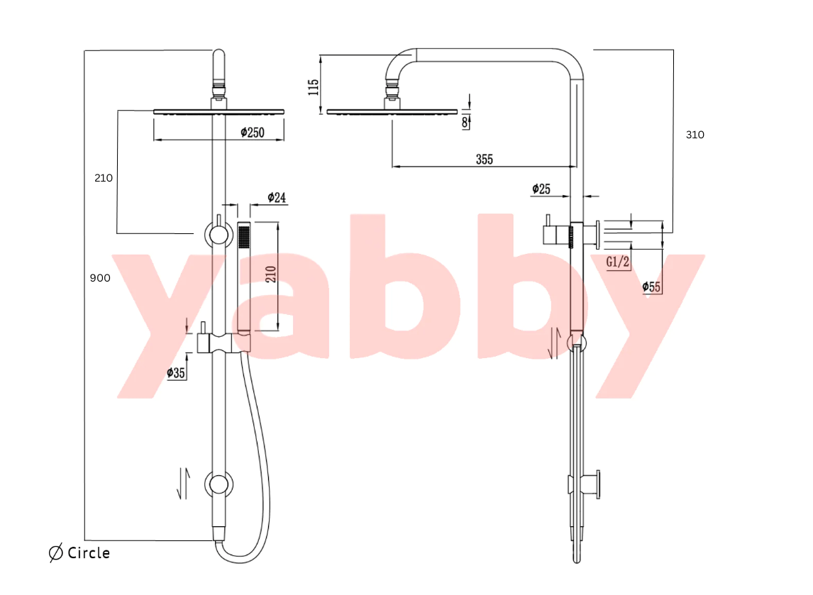 Yabby TAPWARE Combination Shower Antique Brass