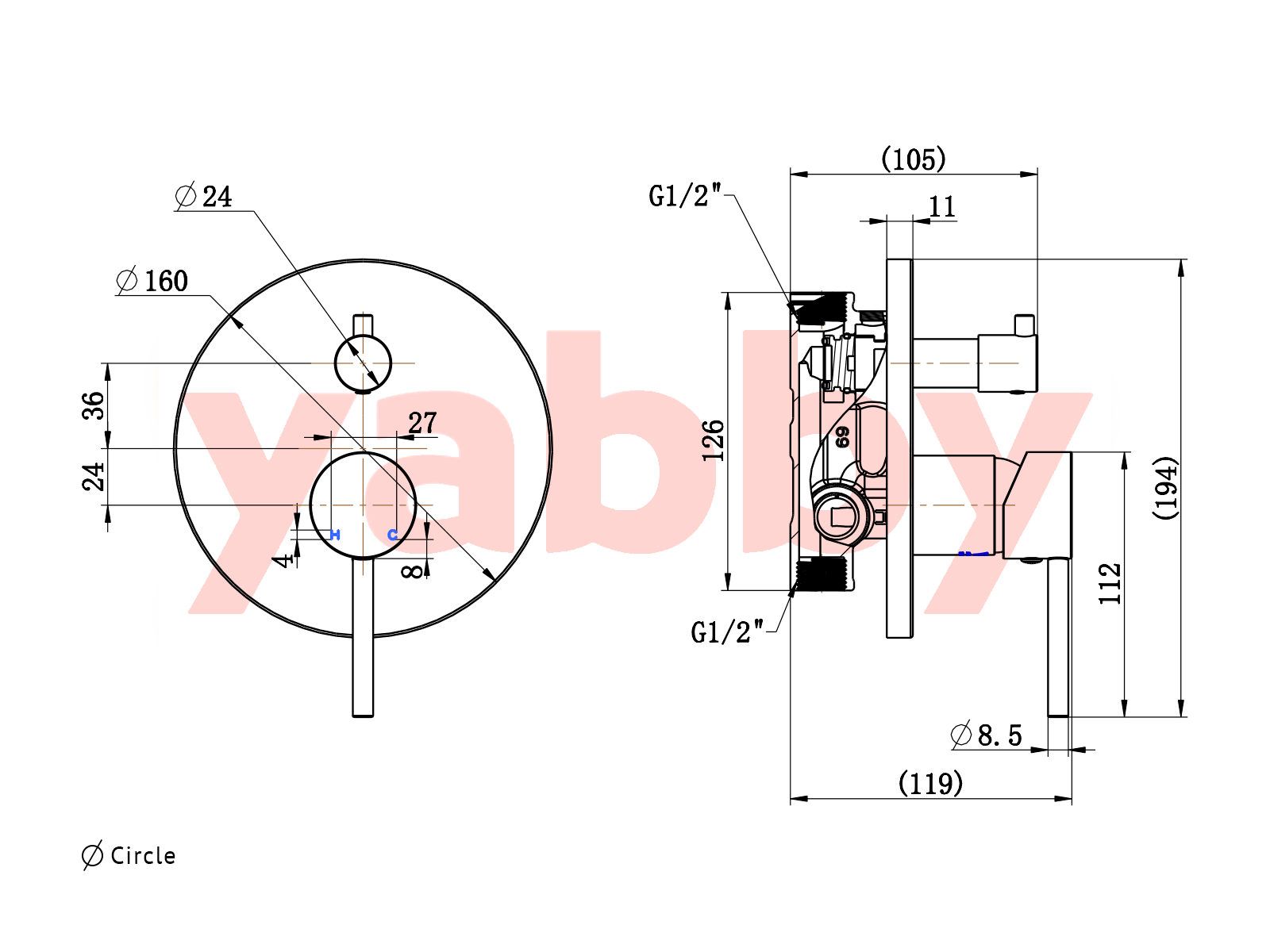 Yabby TAPWARE Shower Diverter and Mixer Brushed Brass