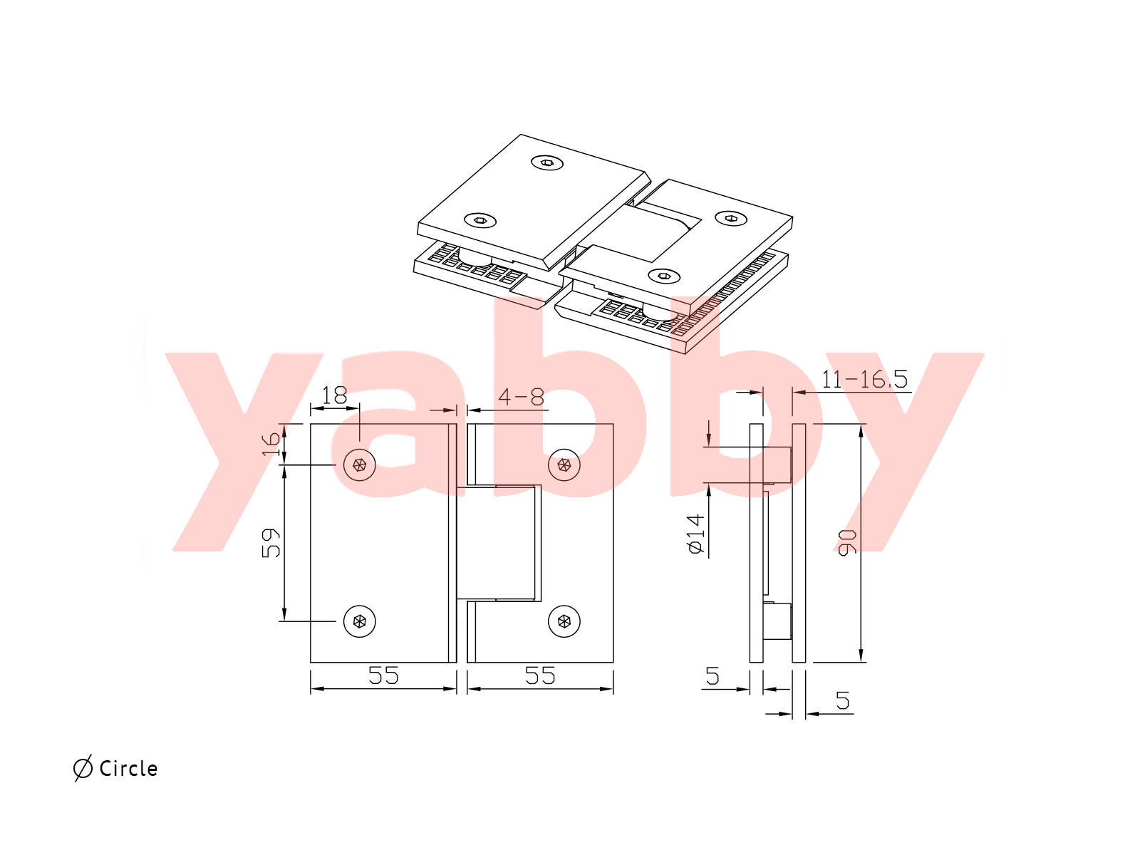 Yabby TAPWARE Shower Hinge Glass to Glass Brushed Brass