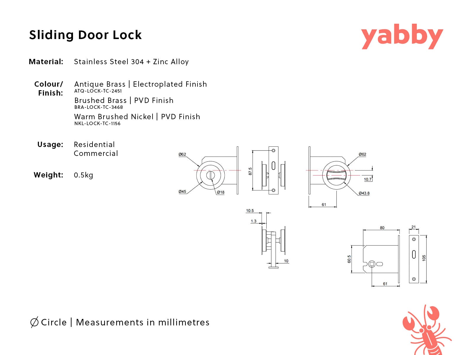 TileCloud TAPWARE Sliding Door Lock Warm Brushed Nickel