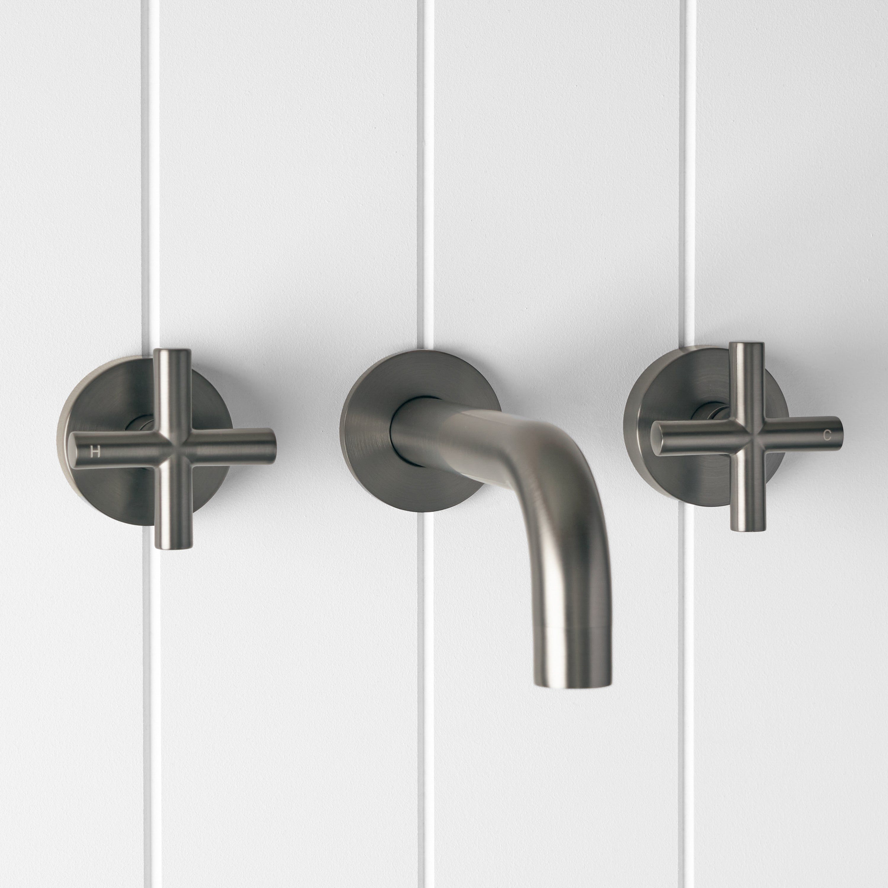 Yabby TAPWARE Wall Spout + Cross taps Gunmetal