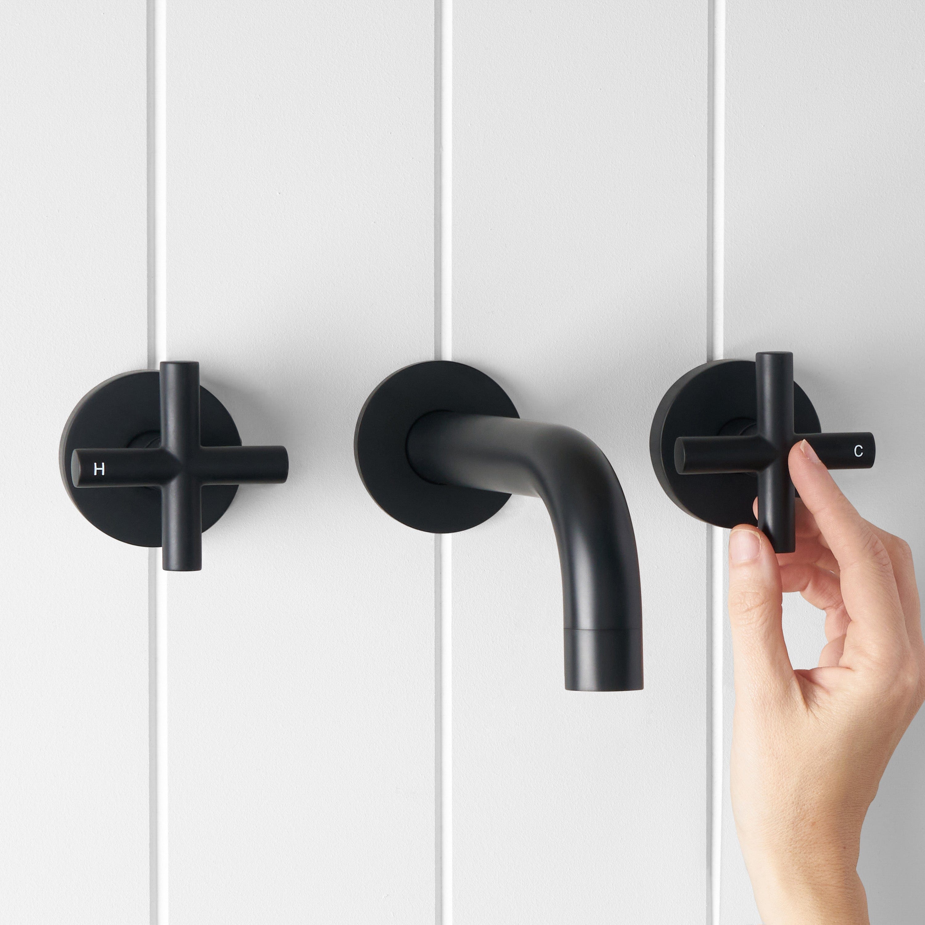 Yabby TAPWARE Wall spout + Cross taps Matte Black