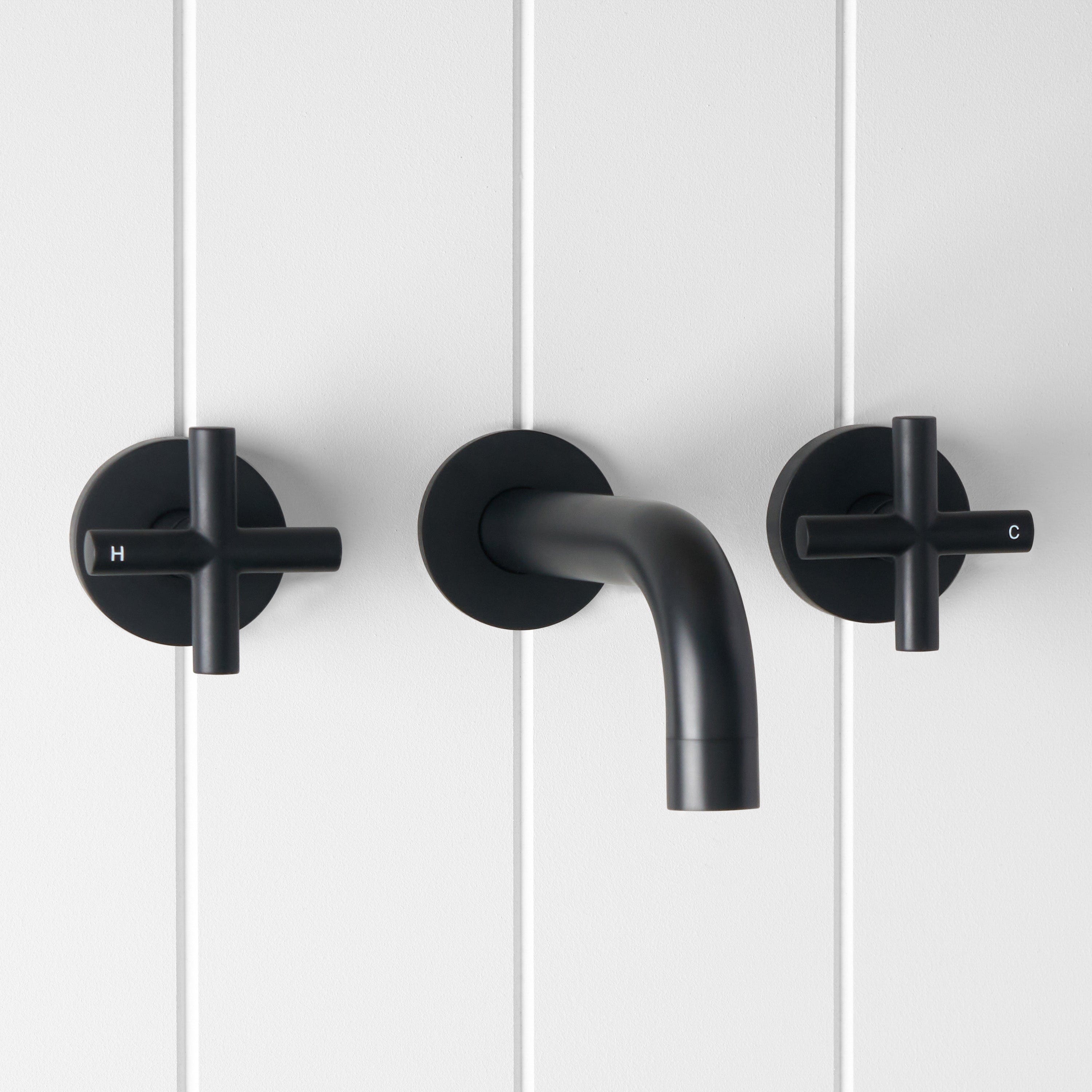 Yabby TAPWARE Wall spout + Cross taps Matte Black