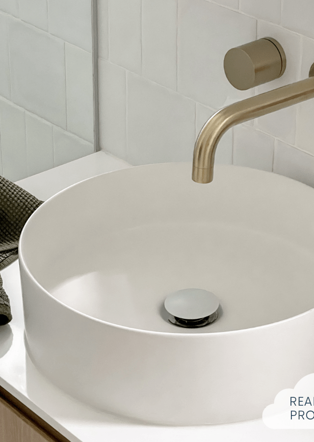 Yabby TAPWARE Wall Spout + Round Wall Taps Brushed Brass