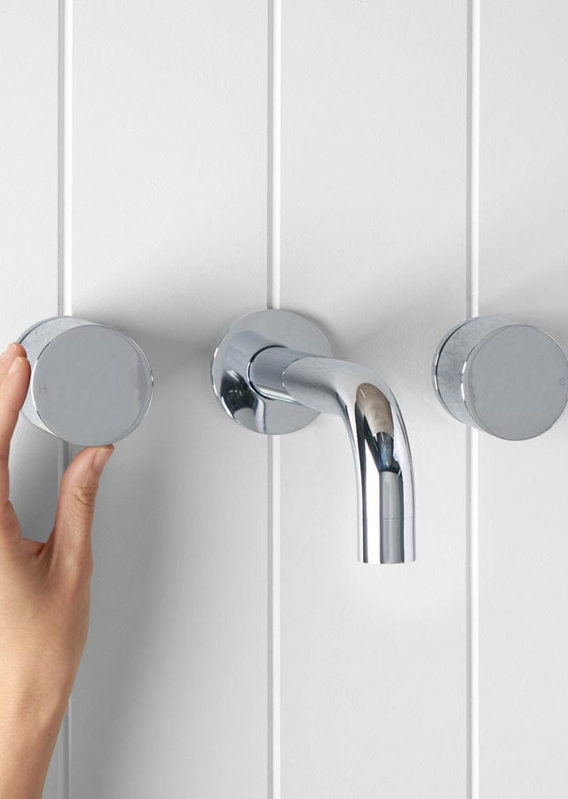 Yabby TAPWARE Wall Spout + Round Wall Taps Chrome