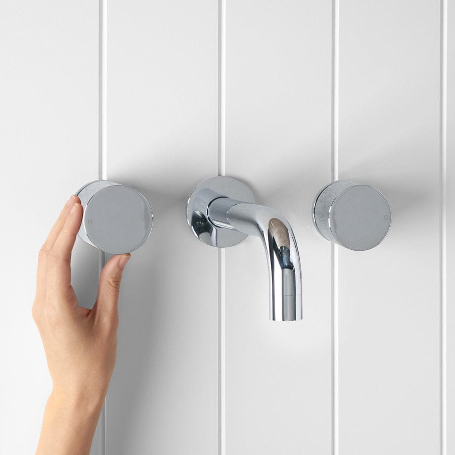 Yabby TAPWARE Wall Spout + Round Wall Taps Chrome