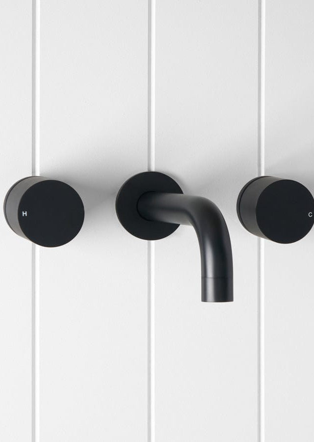 Yabby TAPWARE Wall Spout + Round Wall Taps Matte Black