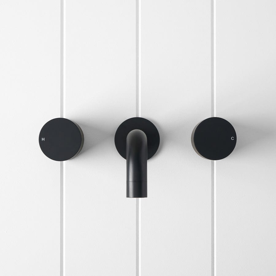 Yabby TAPWARE Wall Spout + Round Wall Taps Matte Black