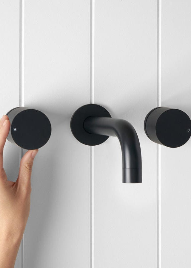 Yabby TAPWARE Wall Spout + Round Wall Taps Matte Black