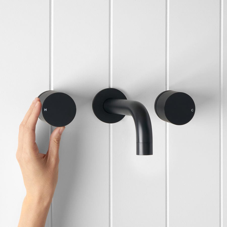 Yabby TAPWARE Wall Spout + Round Wall Taps Matte Black