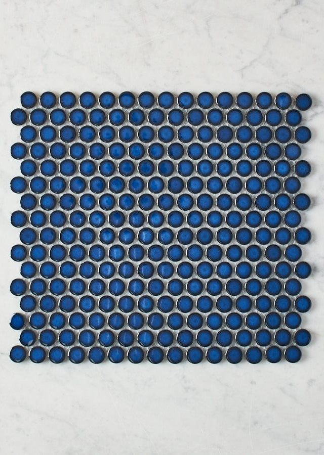 Pacific Greenwood TILE Broadwater Cobalt Blue Gloss Penny Round Mosaic Tile