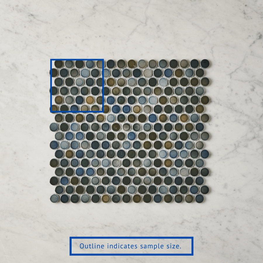 Pacific Greenwood TILE Broadwater Dark Blue Mix Gloss Penny Round Mosaic Tile