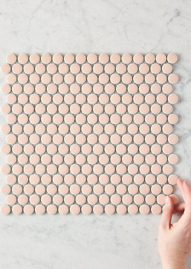 Pacific Greenwood TILE Broadwater Pink Gloss Penny Round Mosaic Tile