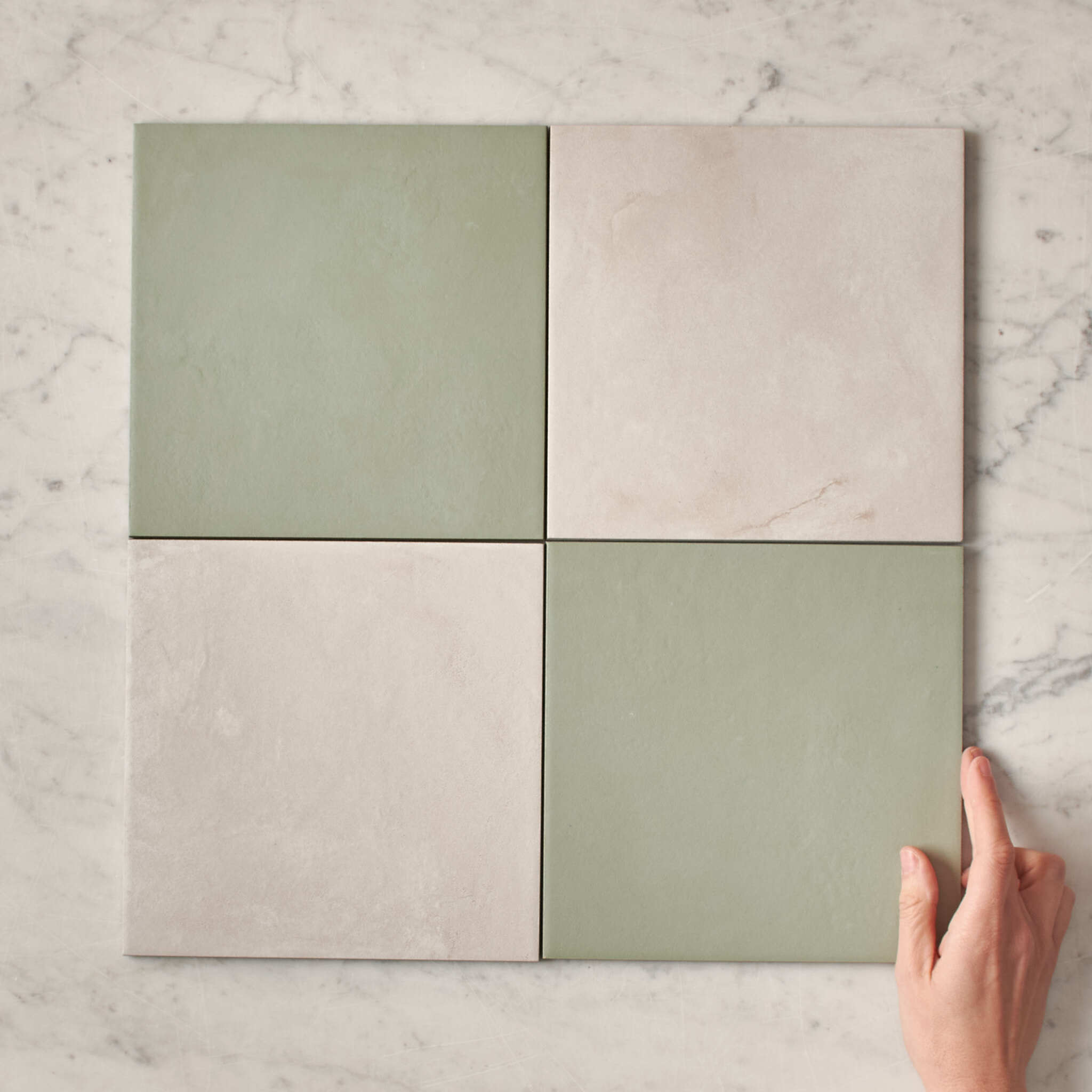 Fina Ceramics TILE Bronte Checkerboard Sage & White Tile