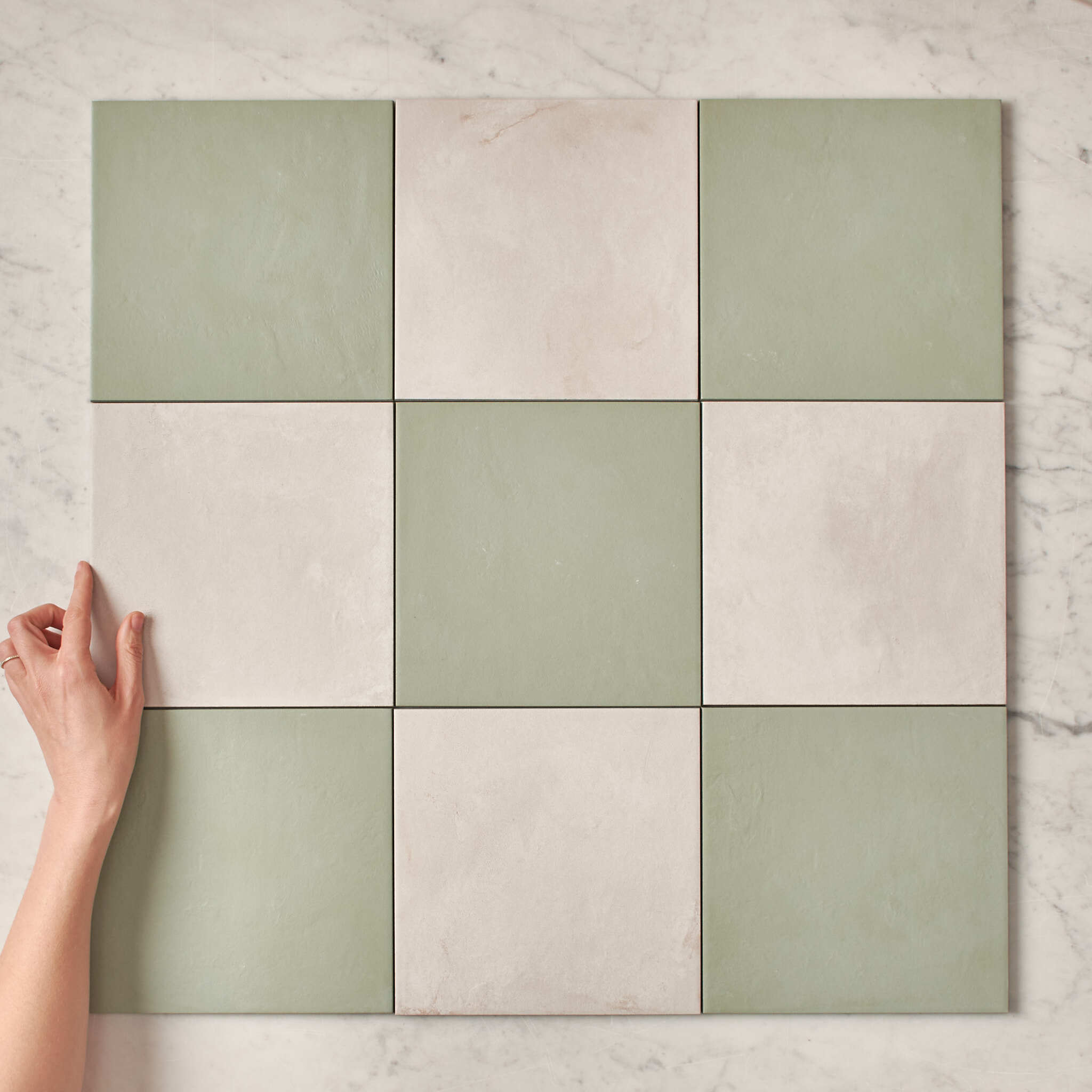 Fina Ceramics TILE Bronte Checkerboard Sage & White Tile