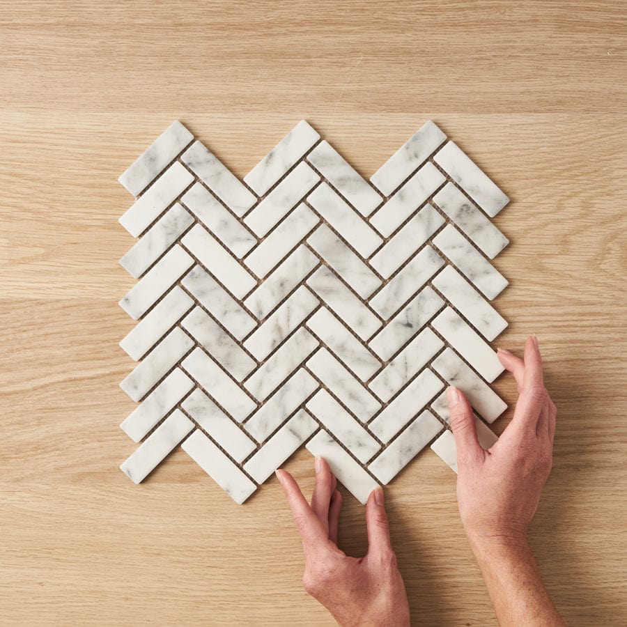 TileCloud TILE Coledale Matte Carrara Look Herringbone Tile