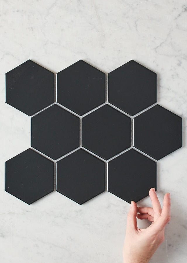 Pacific Greenwood TILE Meadow Springs Matte Black Hexagon Mosaic Tile