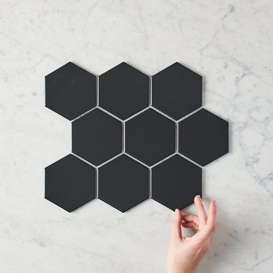 Pacific Greenwood TILE Meadow Springs Matte Black Hexagon Mosaic Tile