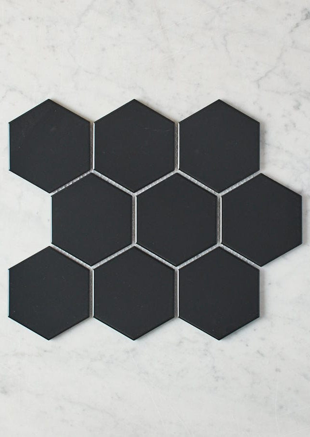 Pacific Greenwood TILE Meadow Springs Matte Black Hexagon Mosaic Tile