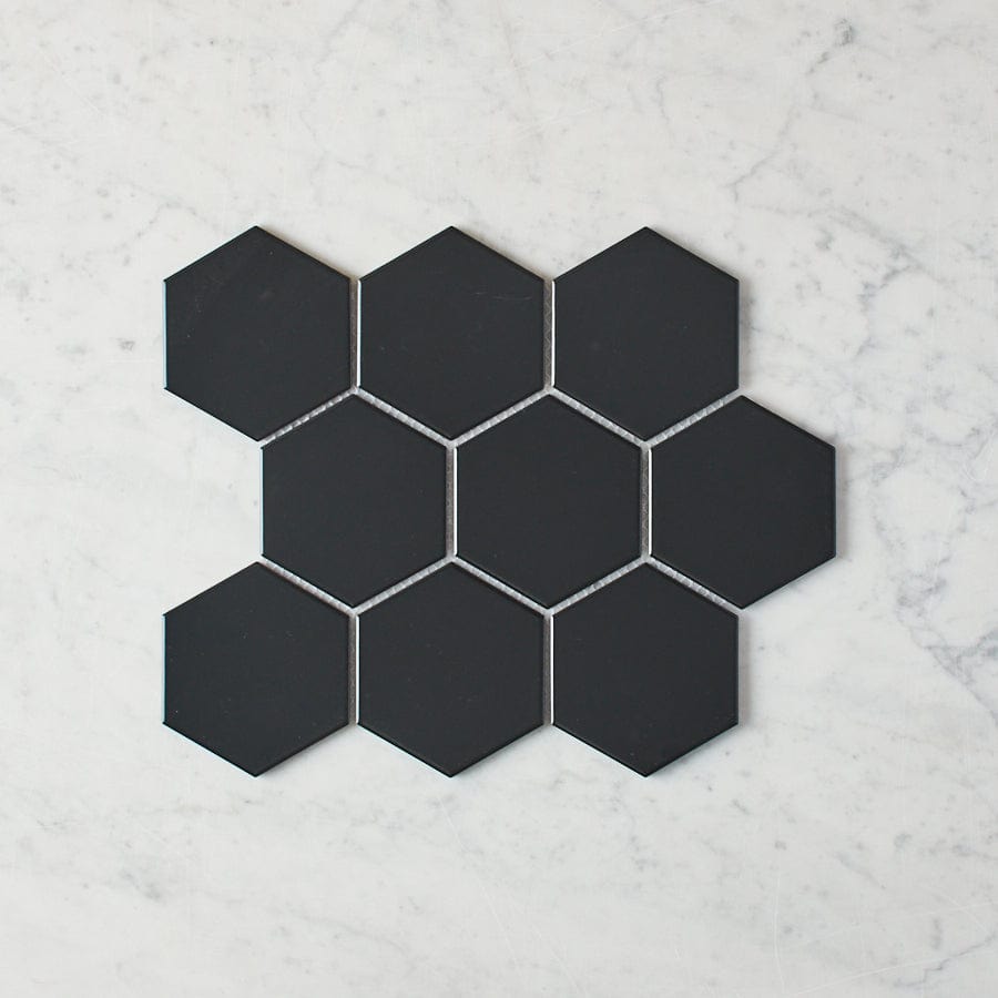 Pacific Greenwood TILE Meadow Springs Matte Black Hexagon Mosaic Tile