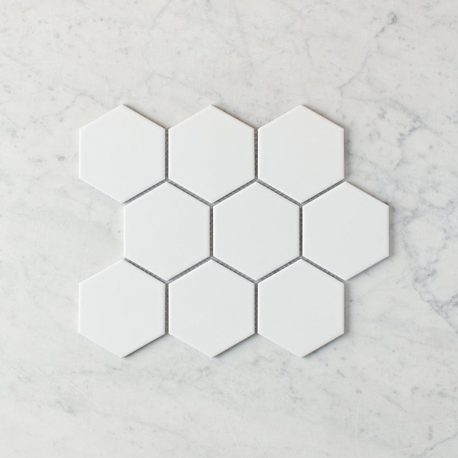 Pacific Greenwood TILE Meadow Springs Matte White Hexagon Mosaic Tile