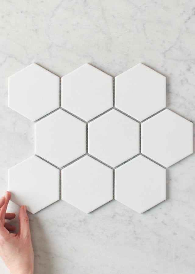 Pacific Greenwood TILE Meadow Springs Matte White Hexagon Mosaic Tile