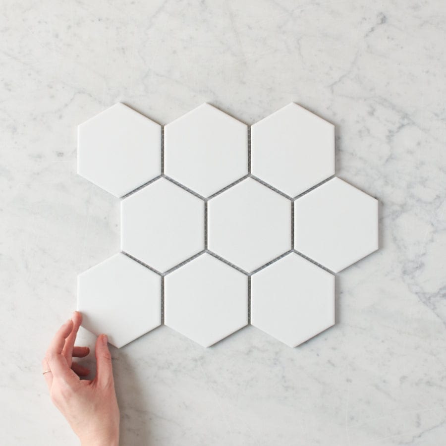 Pacific Greenwood TILE Meadow Springs Matte White Hexagon Mosaic Tile