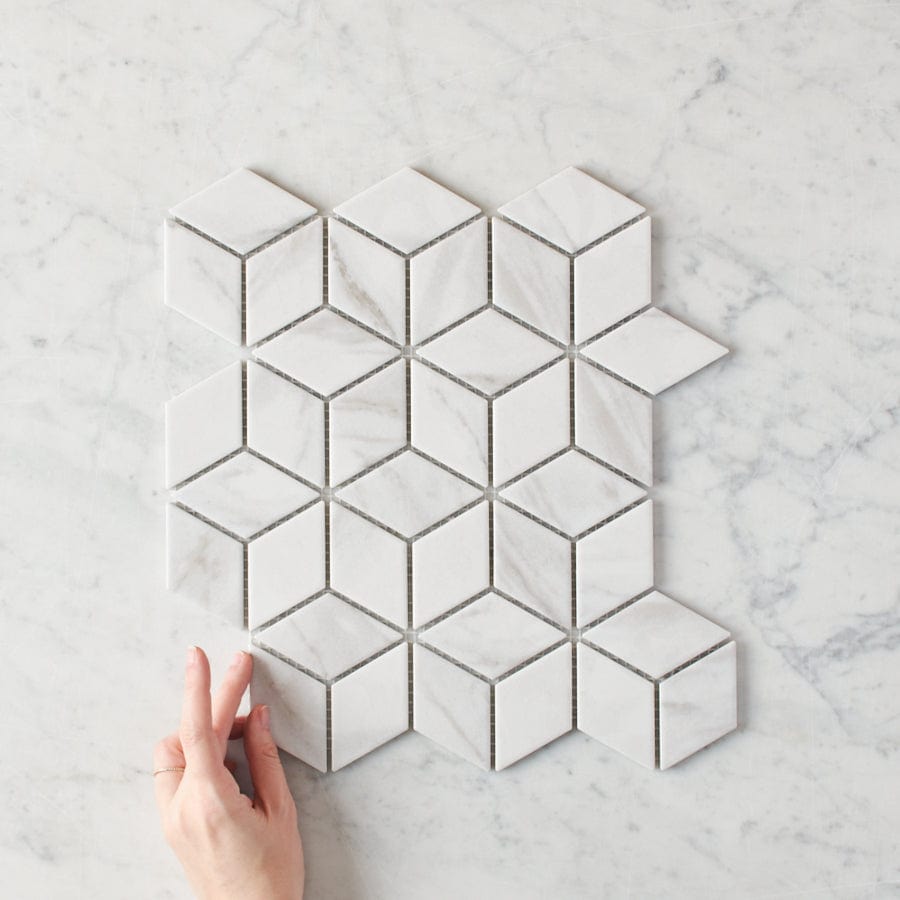 Pacific Greenwood TILE Oakley Cube Carrara Matte Mosaic Tile