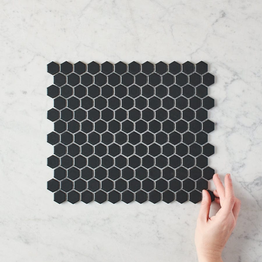 Pacific Greenwood TILE Peppermint Grove Small Black Matte Hexagon Mosaic