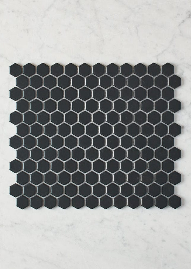 Pacific Greenwood TILE Peppermint Grove Small Black Matte Hexagon Mosaic