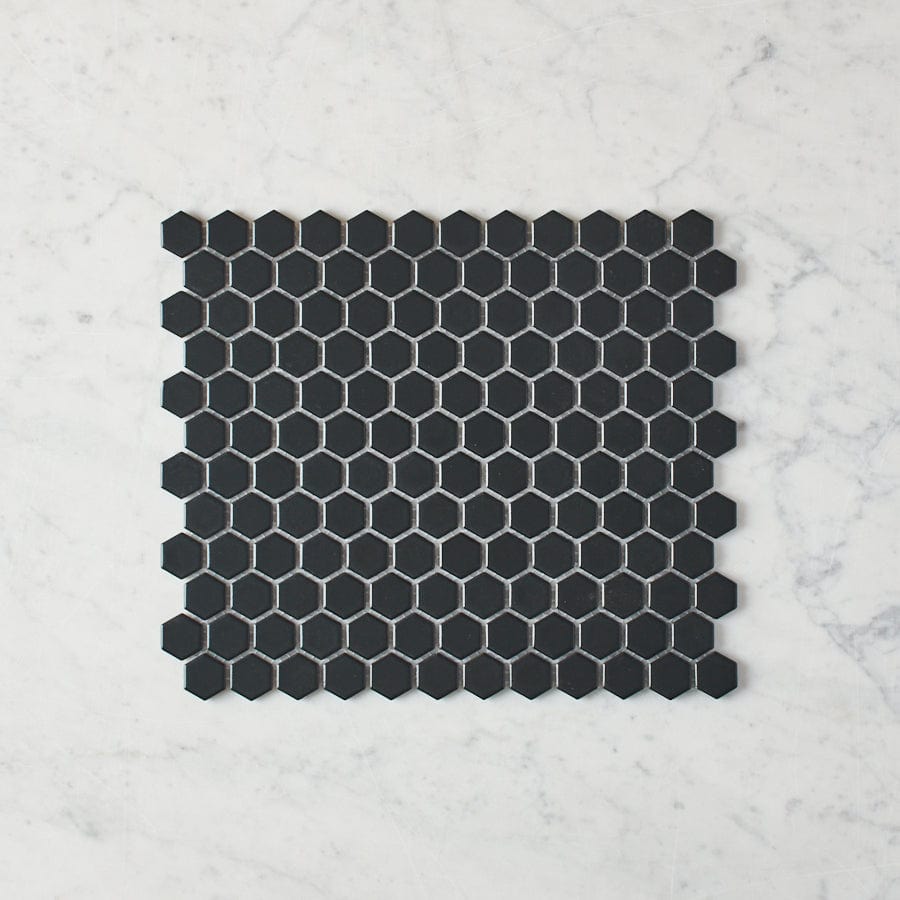 Pacific Greenwood TILE Peppermint Grove Small Black Matte Hexagon Mosaic