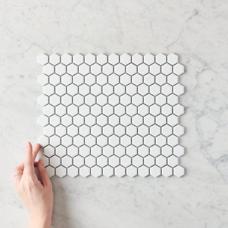 Pacific Greenwood TILE Peppermint Grove Small White Matte Hexagon Mosaic