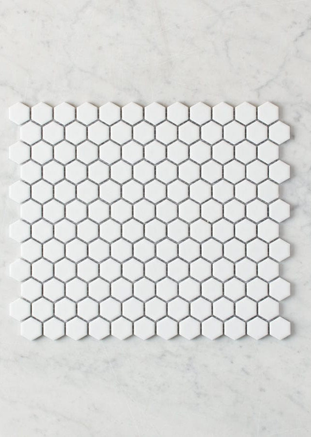 Pacific Greenwood TILE Peppermint Grove Small White Matte Hexagon Mosaic