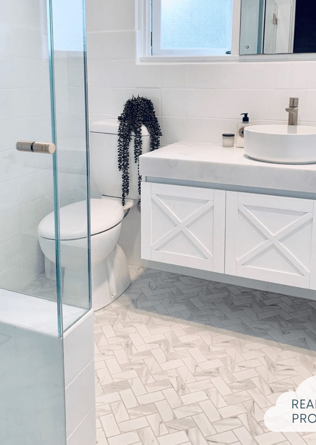 Pacific Greenwood TILE Tully Heads Carrara Matte Herringbone Tile