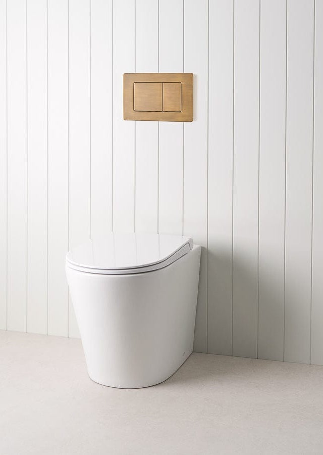 TileCloud TOILETS Angled In-Wall Toilet With Rectangle Antique Brass Buttons