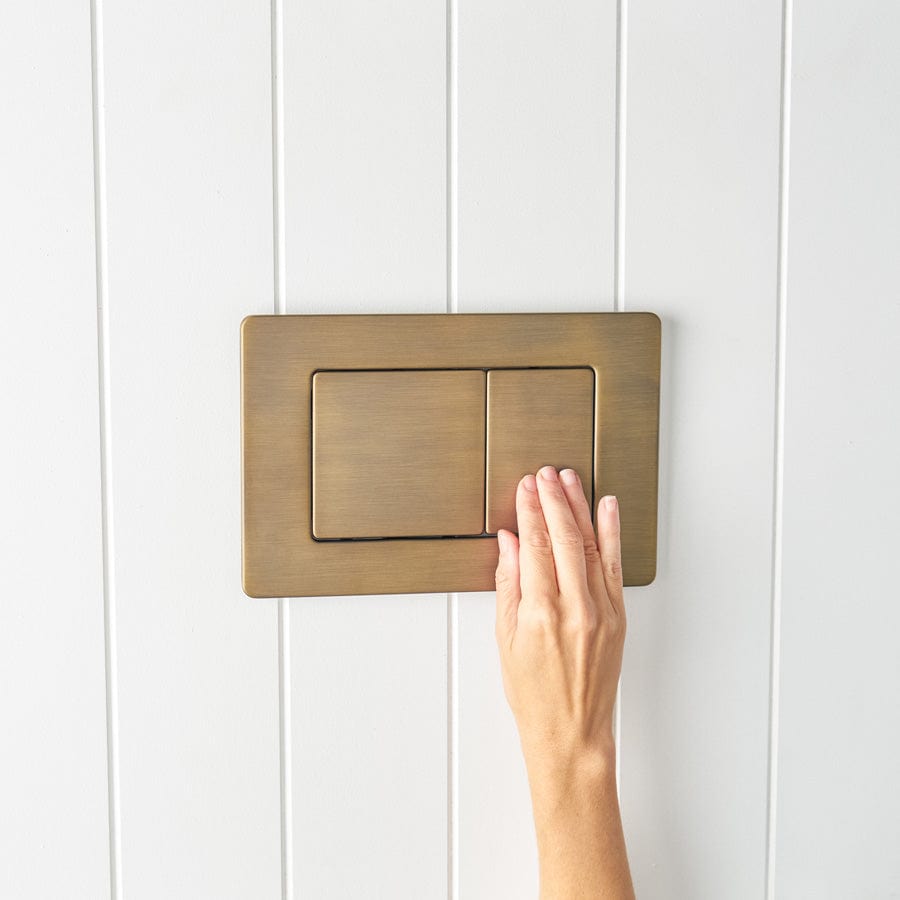 TileCloud TOILETS Angled In-Wall Toilet With Rectangle Antique Brass Buttons