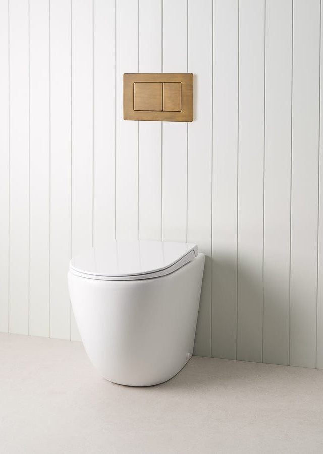 TileCloud TOILETS Curved In-Wall Toilet With Rectangle Antique Brass Buttons